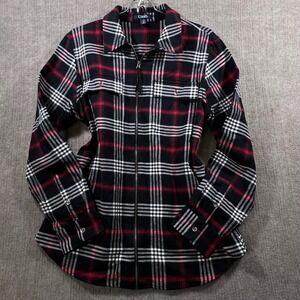 CHAPS Plaid Full Zip Flannel Shirt Jacket Red Black White L G Mens Long Sleeve